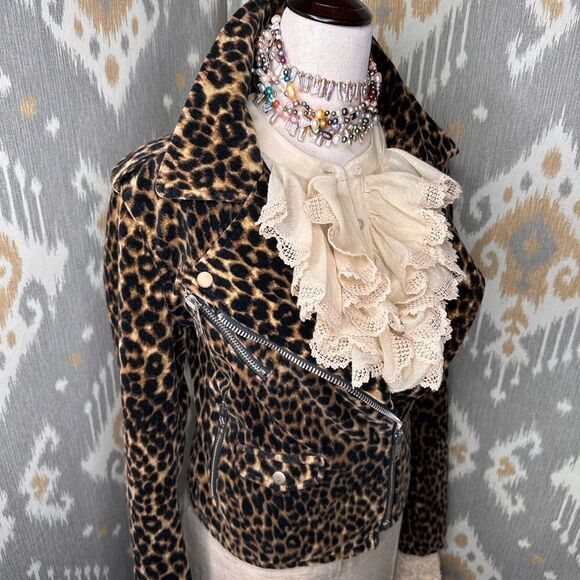 Ralph Lauren Denim & Supply Leopard Print Velvet Moto Jacket - Picture 12 of 16